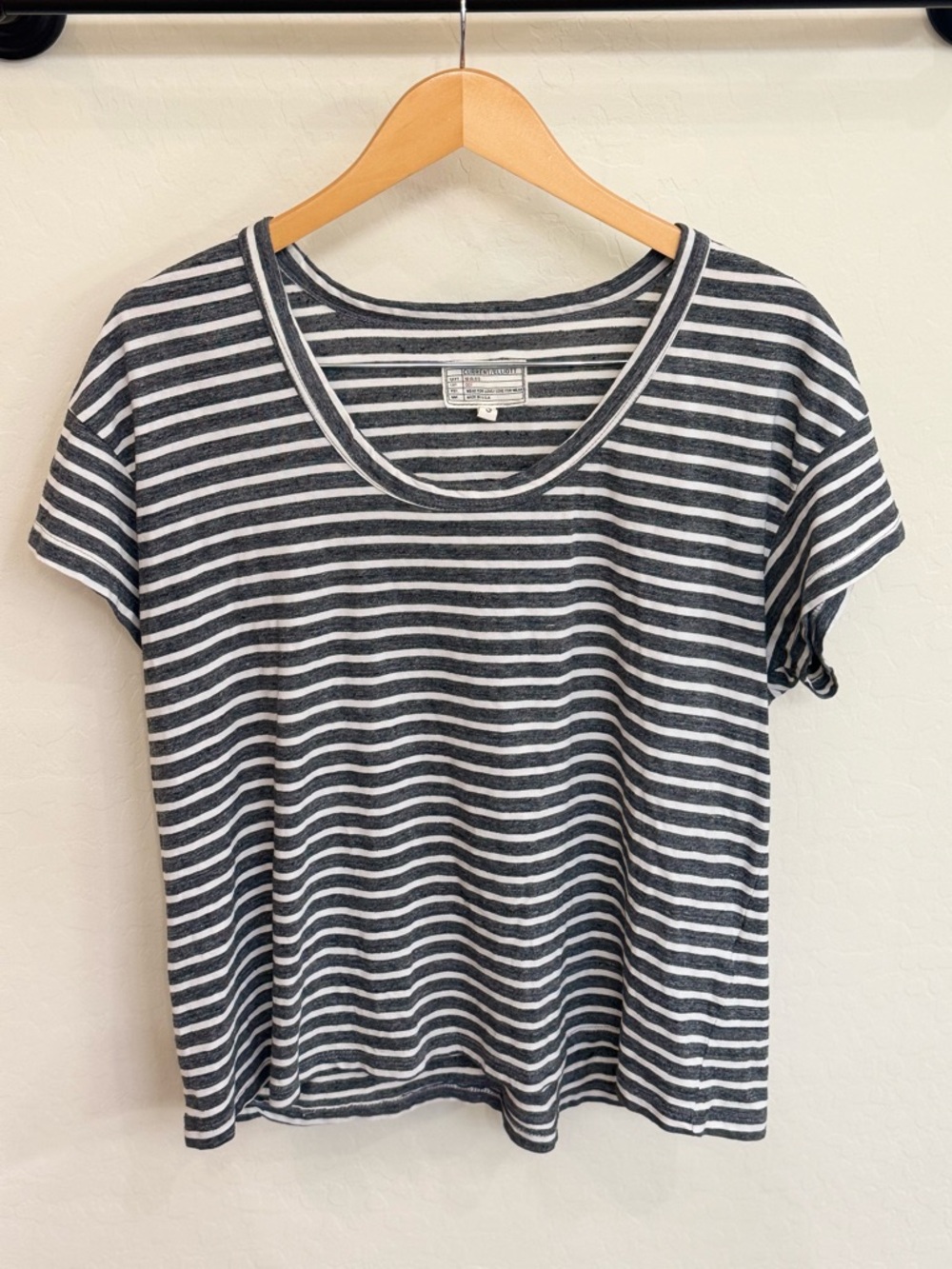 Current/Elliott Striped Slouchy Scoop Tee In Charcoal Size 3 Boho Chic